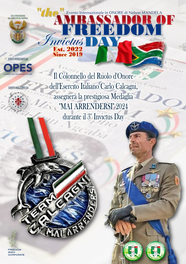 🇪🇺 🇮🇹 🇿🇦 EVENTO INTERNAZIONALE: "3° INVICTUS DAY" IN ANTEPRIMA INTERNAZIONALE A ROMA, al SALONE D’ONORE DEL CONI.